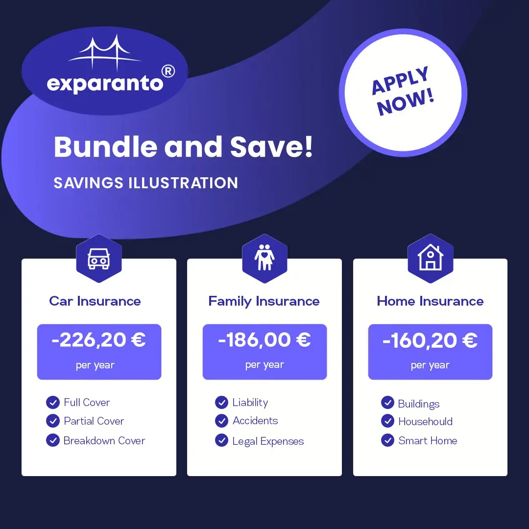 Bundle and save — savings illustration for car, family and home insurance
