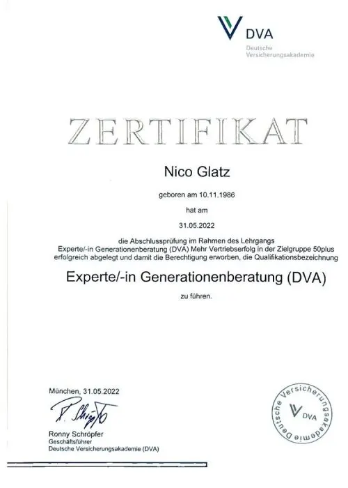 Experte Generationenberatung certificate