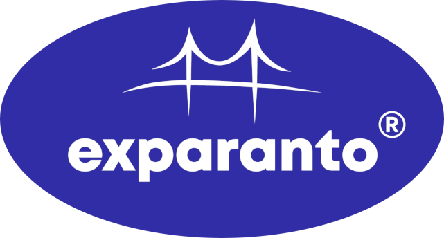 Exparanto logo in purple color with a white bridge.
